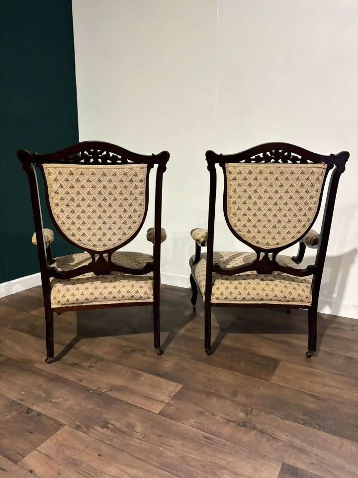 Pair Of Antique Mahogany Framed Drawing Room Chairsmm