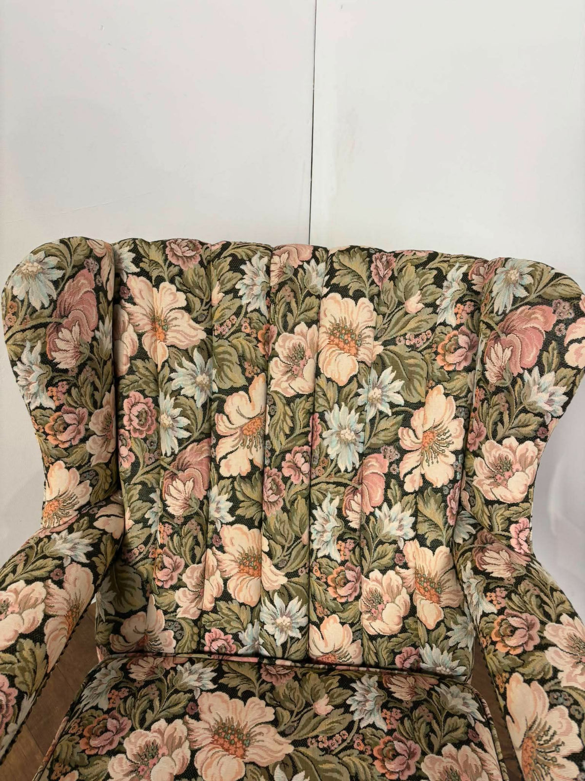 Vintage Reupholstered Floral Wingback Fireside Armchair