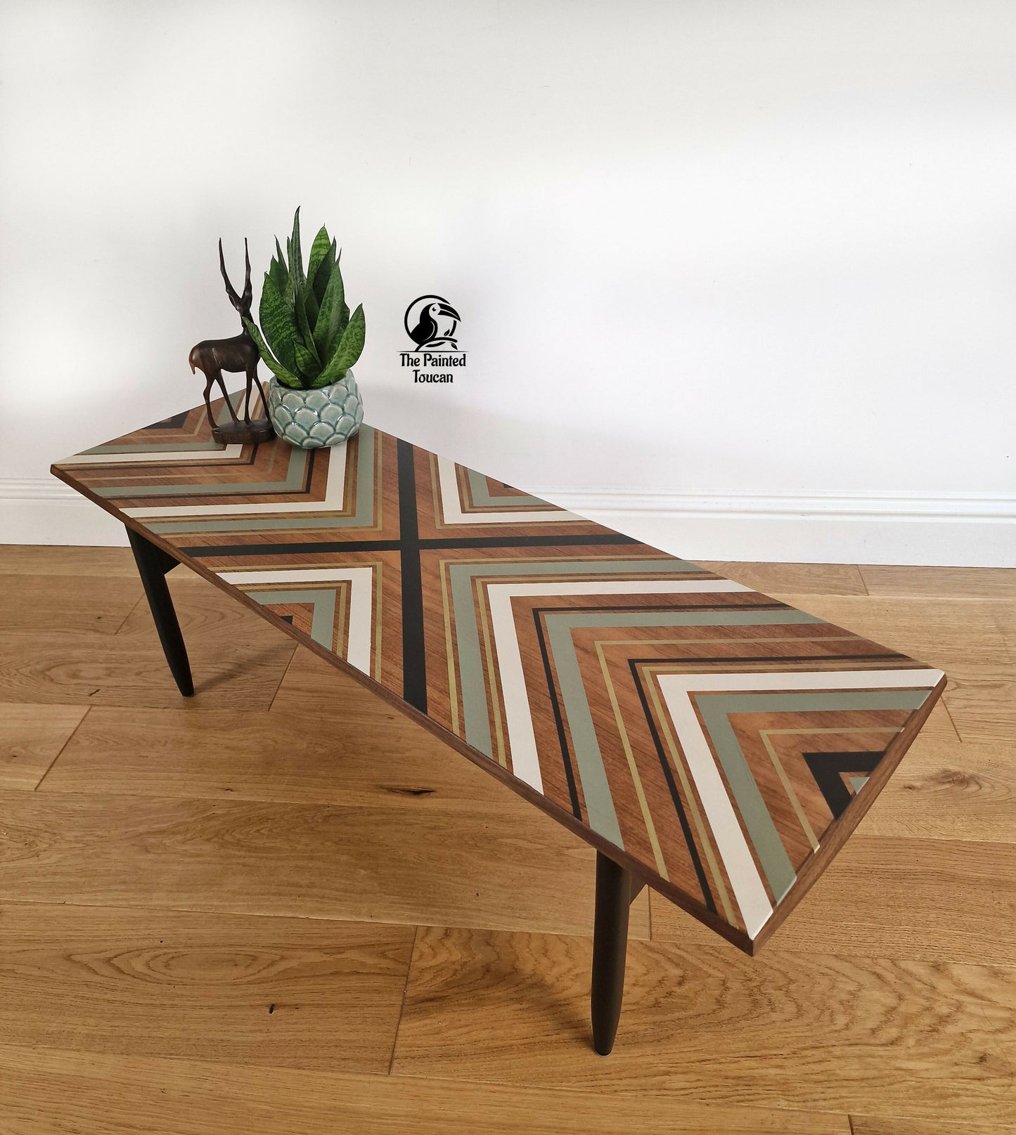 Large Mid-Century Teak Coffee Table customised with tape design