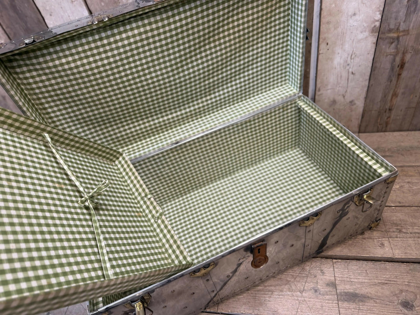 Aluminium and brass vintage travel trunk