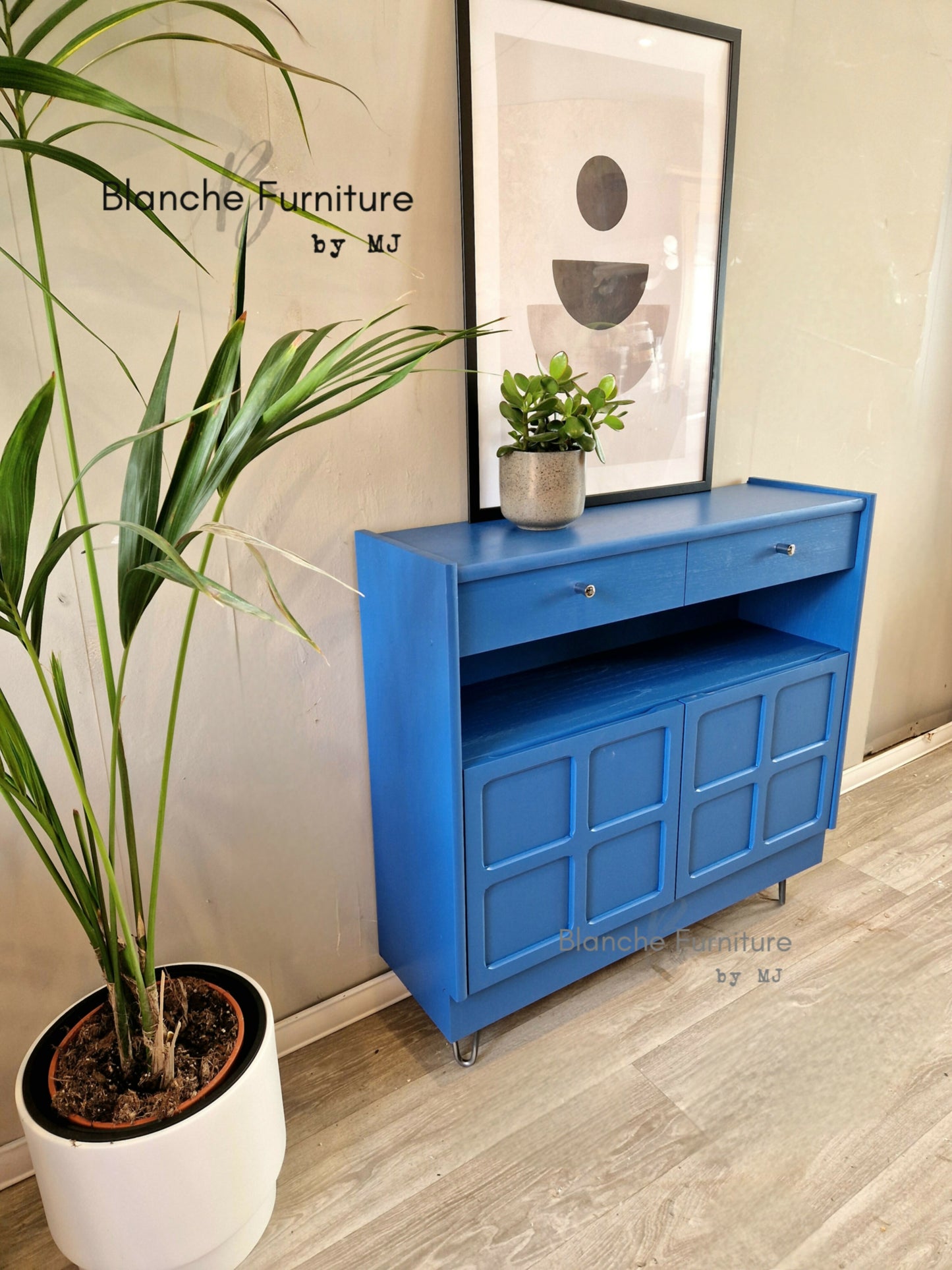 Slim Sideboard / Hallway Console in Lake Blue, on wooden legs - By Nathan
