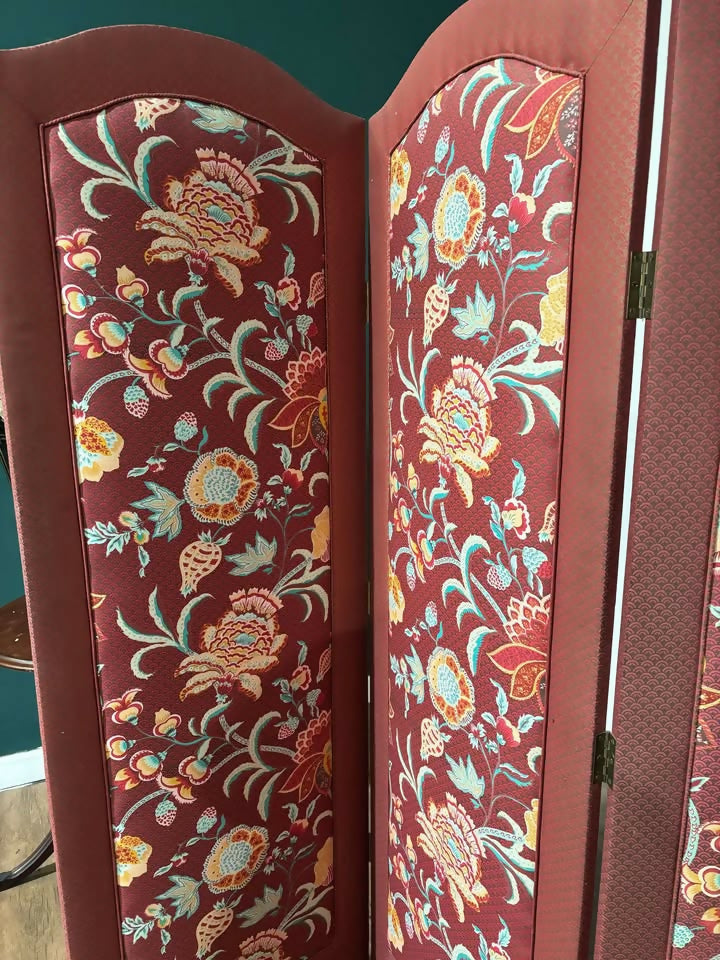 Vintage Fabric Covered Three Fold Dressing Screenf