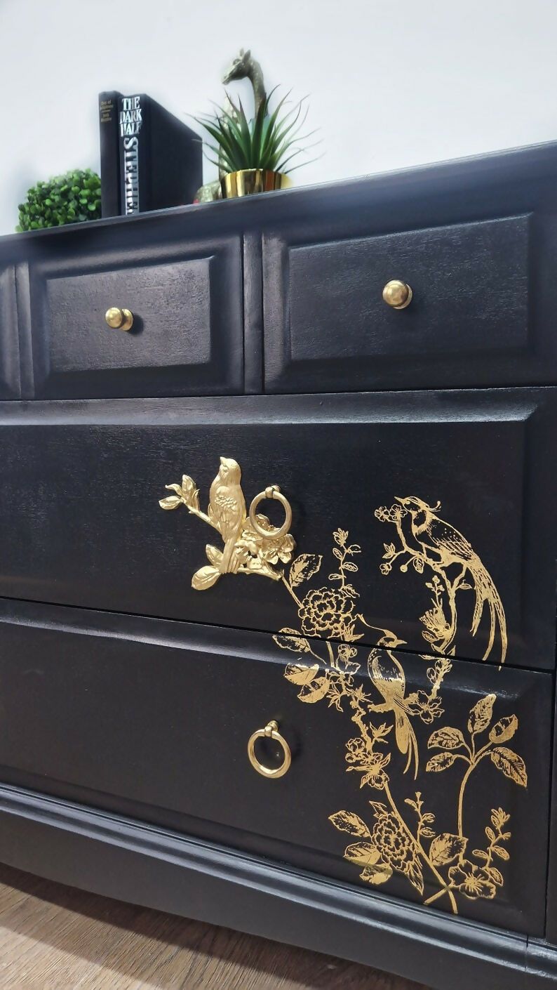 Black Stag Floral Chest of Drawers
