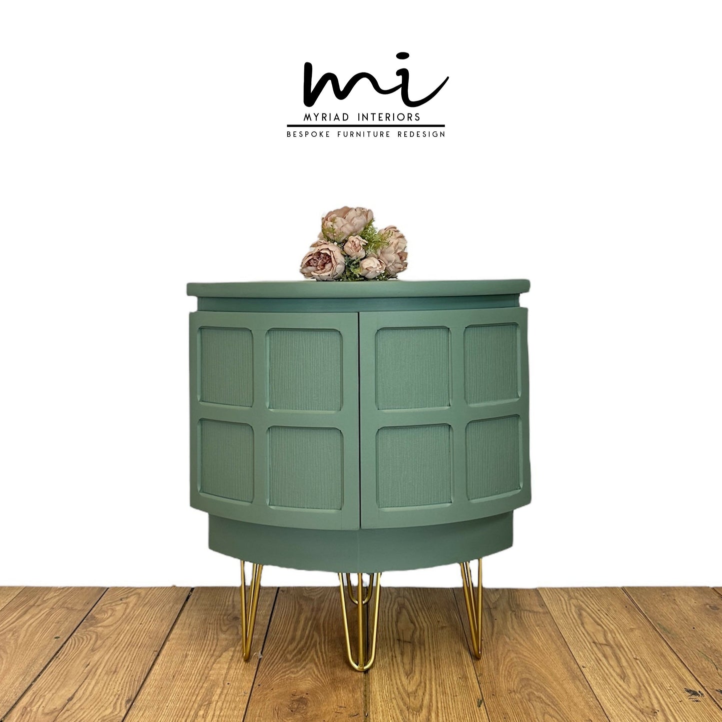 Made to Order Refurbished mid century modern Nathan large sideboard set, drinks cabinet, TV stand, media unit, sage green, decoupaged, cocktail, console