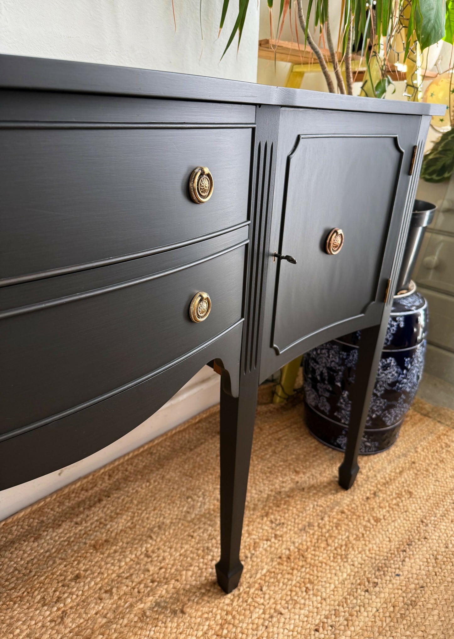 Newly refurbished large serpentine sideboard black buffet