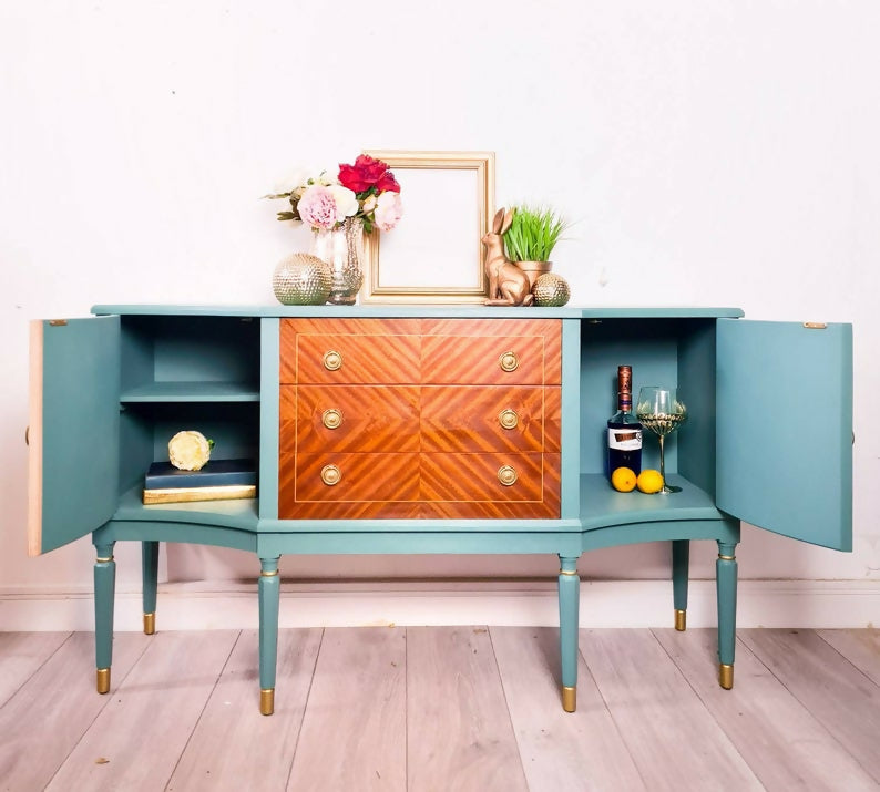 Vintage upcycled strongbow sideboard, teal buffet, drinks cabinet, sideboard