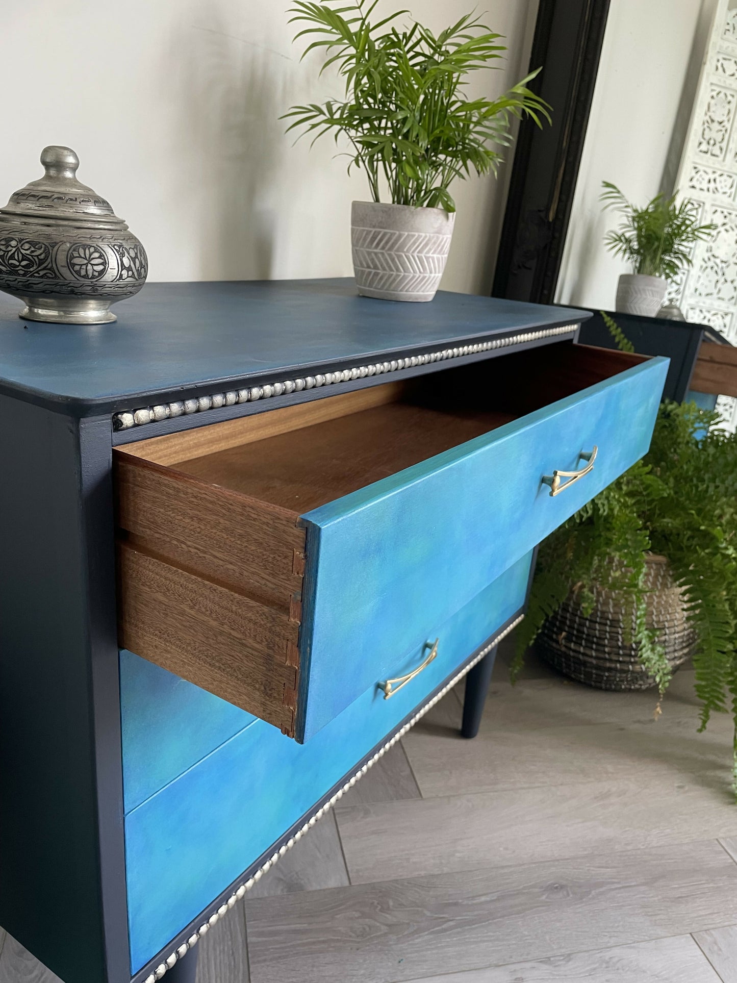 Mid Century Chest of Drawers Hand Painted Blue