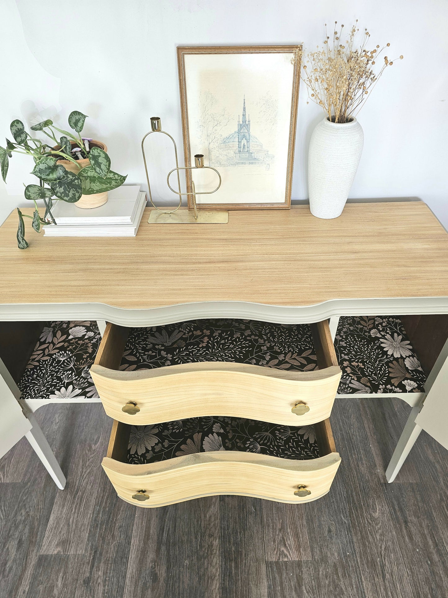 Vintage Sideboard with Wavy Trim and Bobbin Details