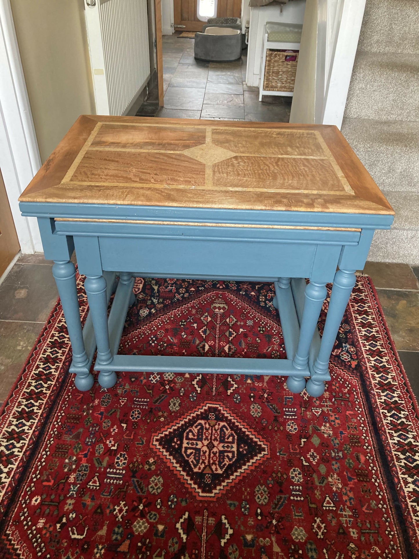 Solid Oak Inlaid Table Nest of 2