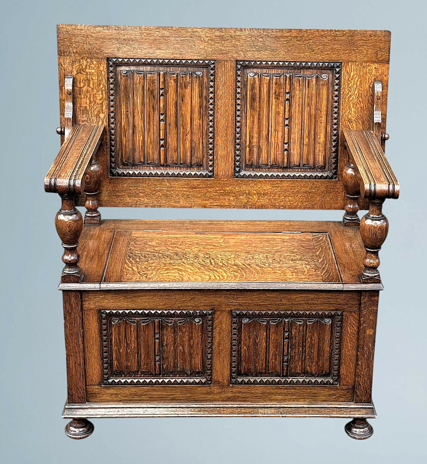 Antique Golden Oak Monks Bench