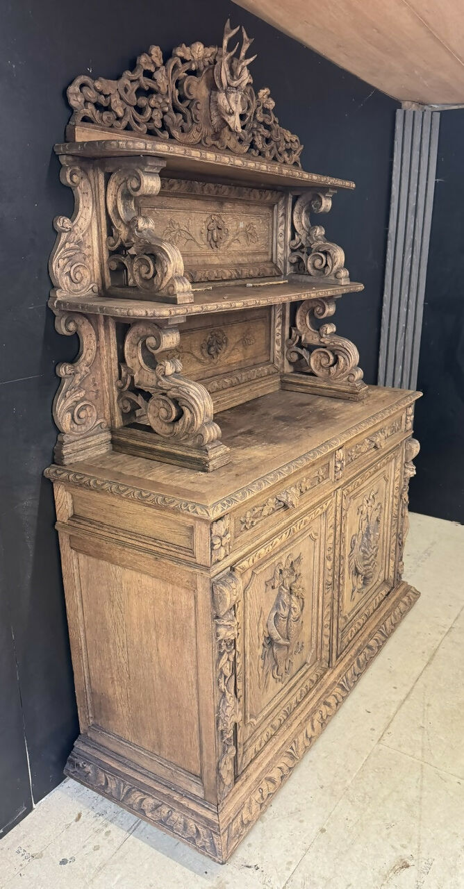 French Carved Oak Hunting Sideboard