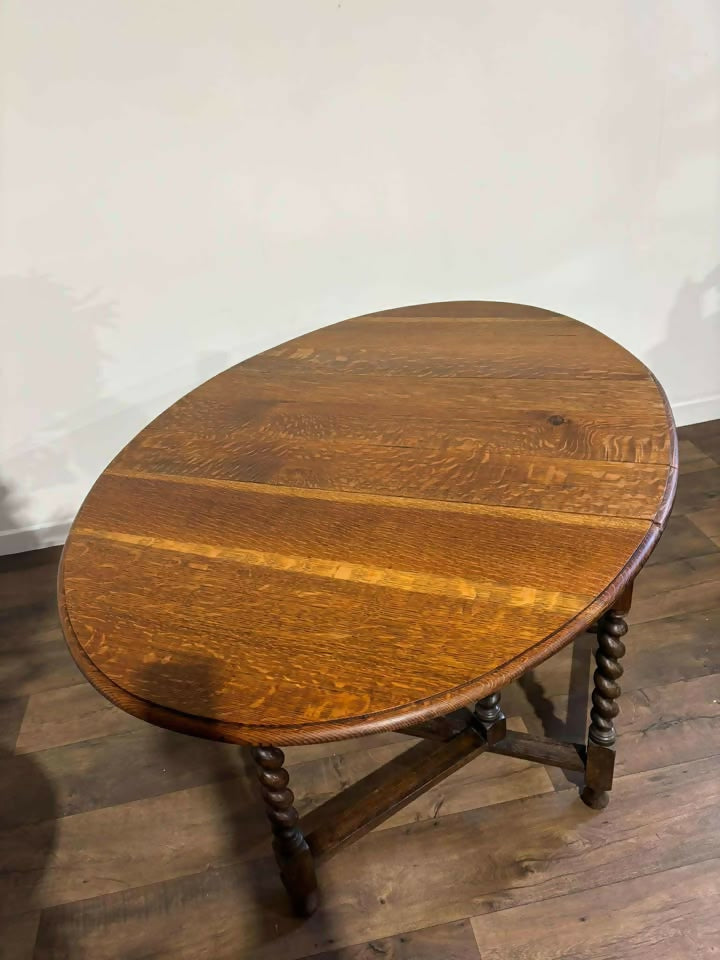 Vintage Oak Gateleg Dining Table On Barley Twist Supports