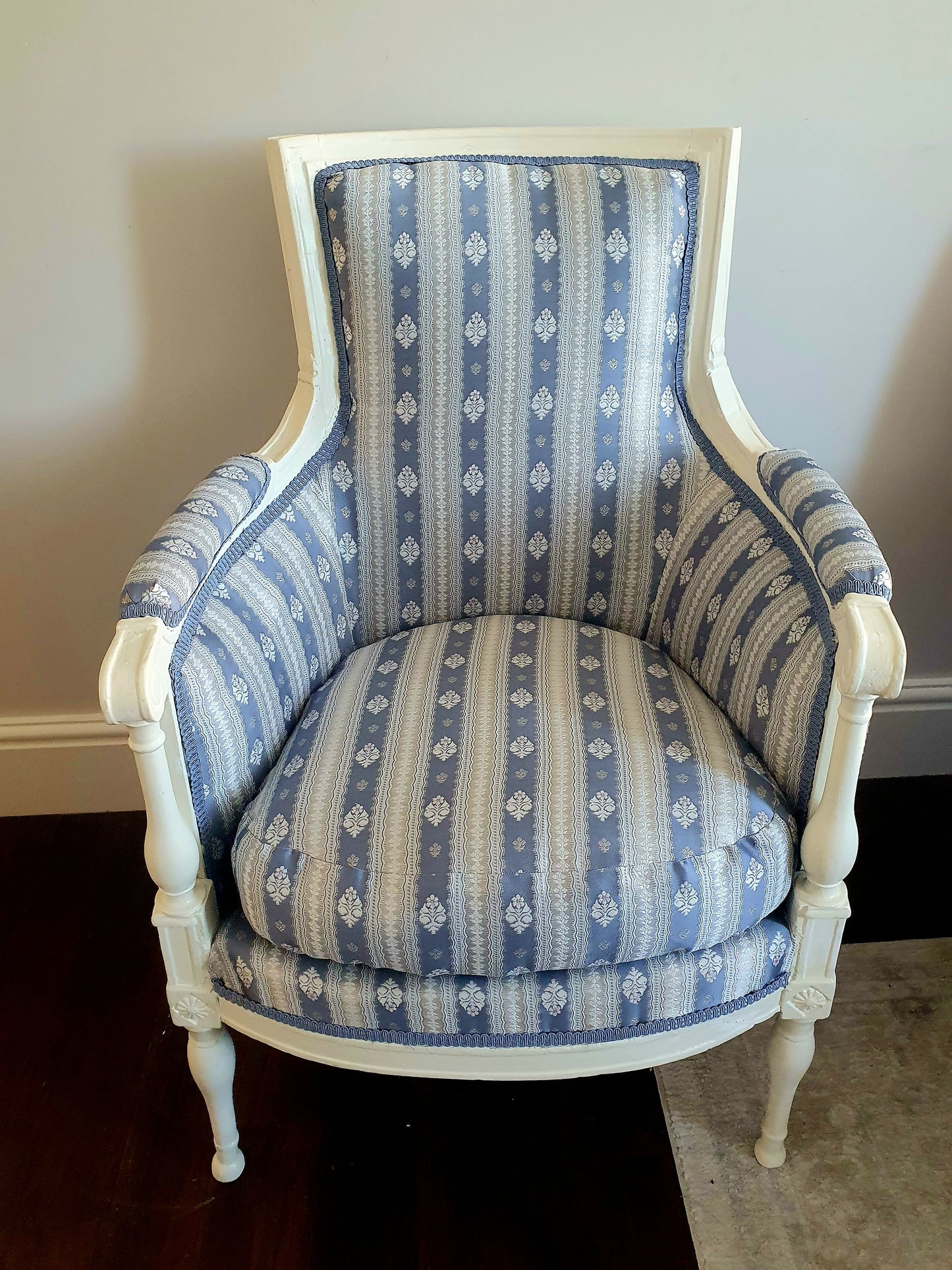 Bergere Directoire Chair. LOUIS XVl Style. 19th Century Antique. Silk Upholstery. Restored Sympathetically.