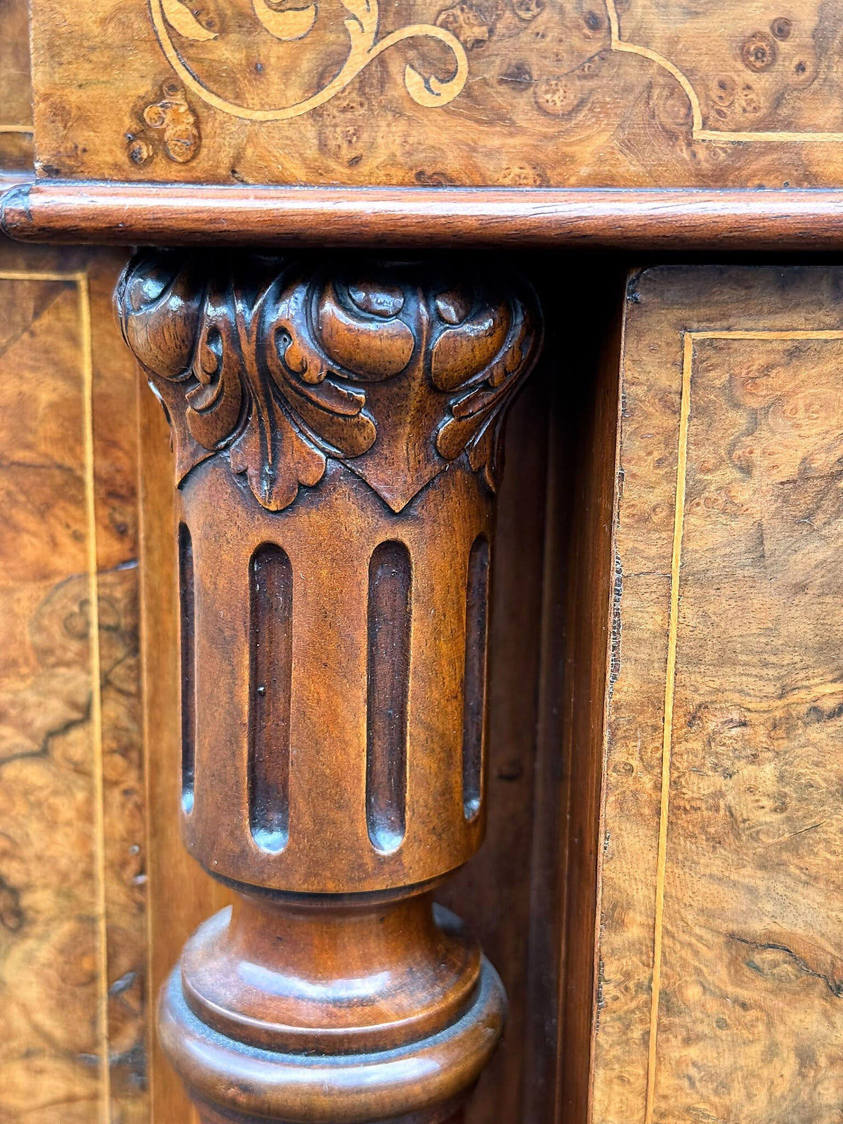 Victorian Inlaid Burr Walnut Credenza
