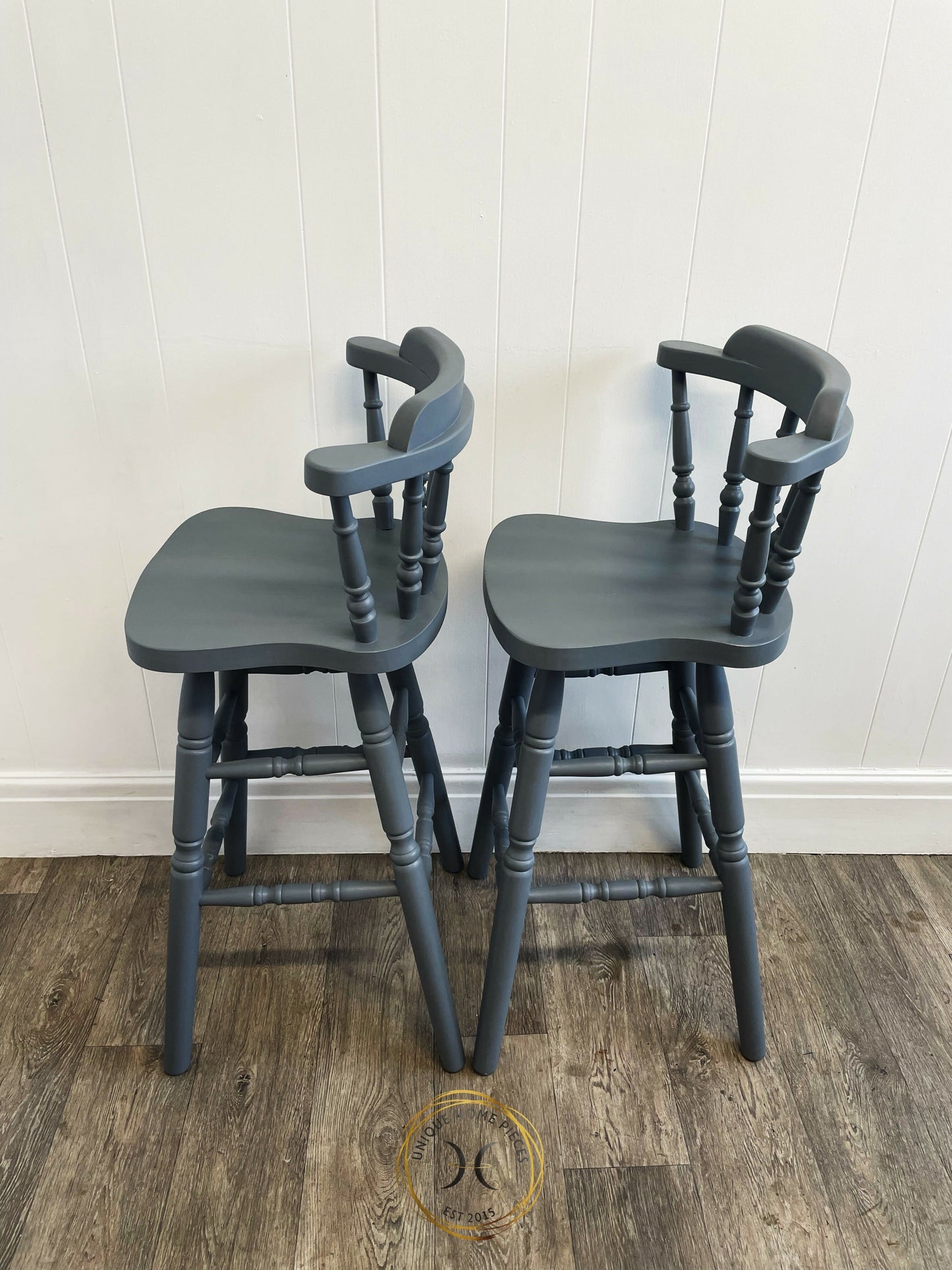 Set Of 2 Grey Hand painted Bar Stools