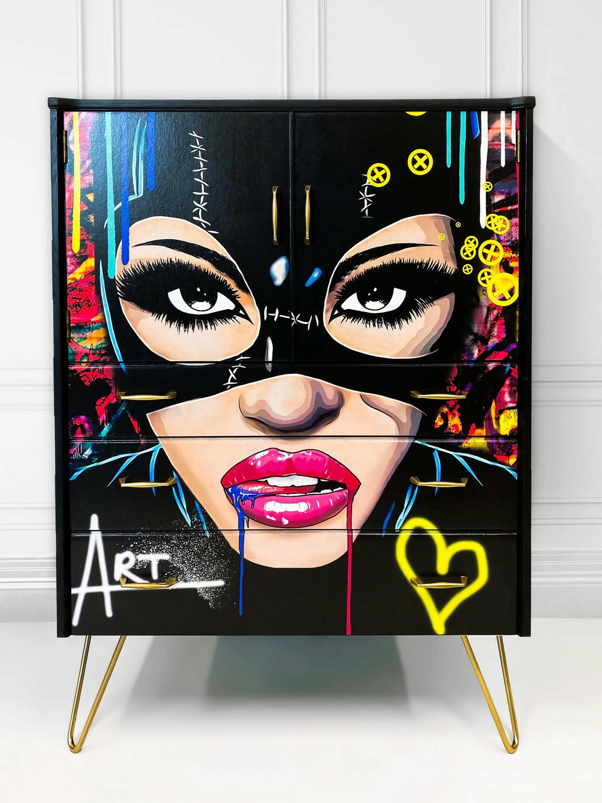 Upcycled Vintage Drinks Cocktail Cabinet - Catwoman Pop Art