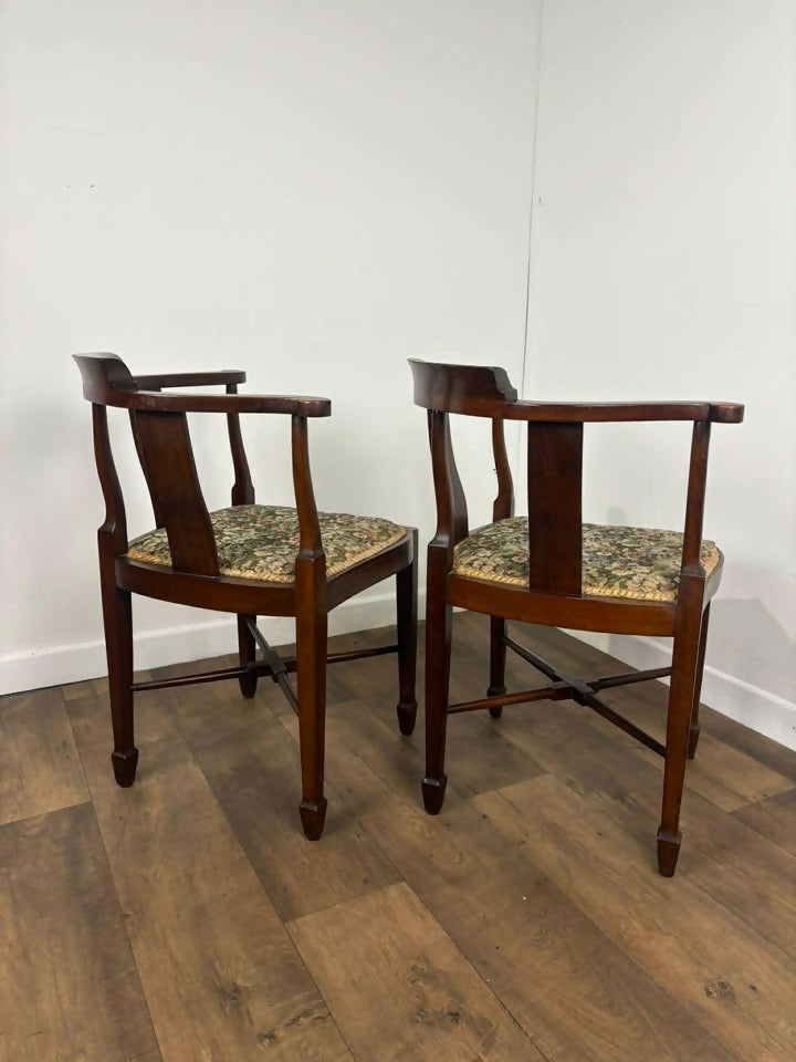 Pair of Inlaid Edwardian Mahogany Corner Chairs