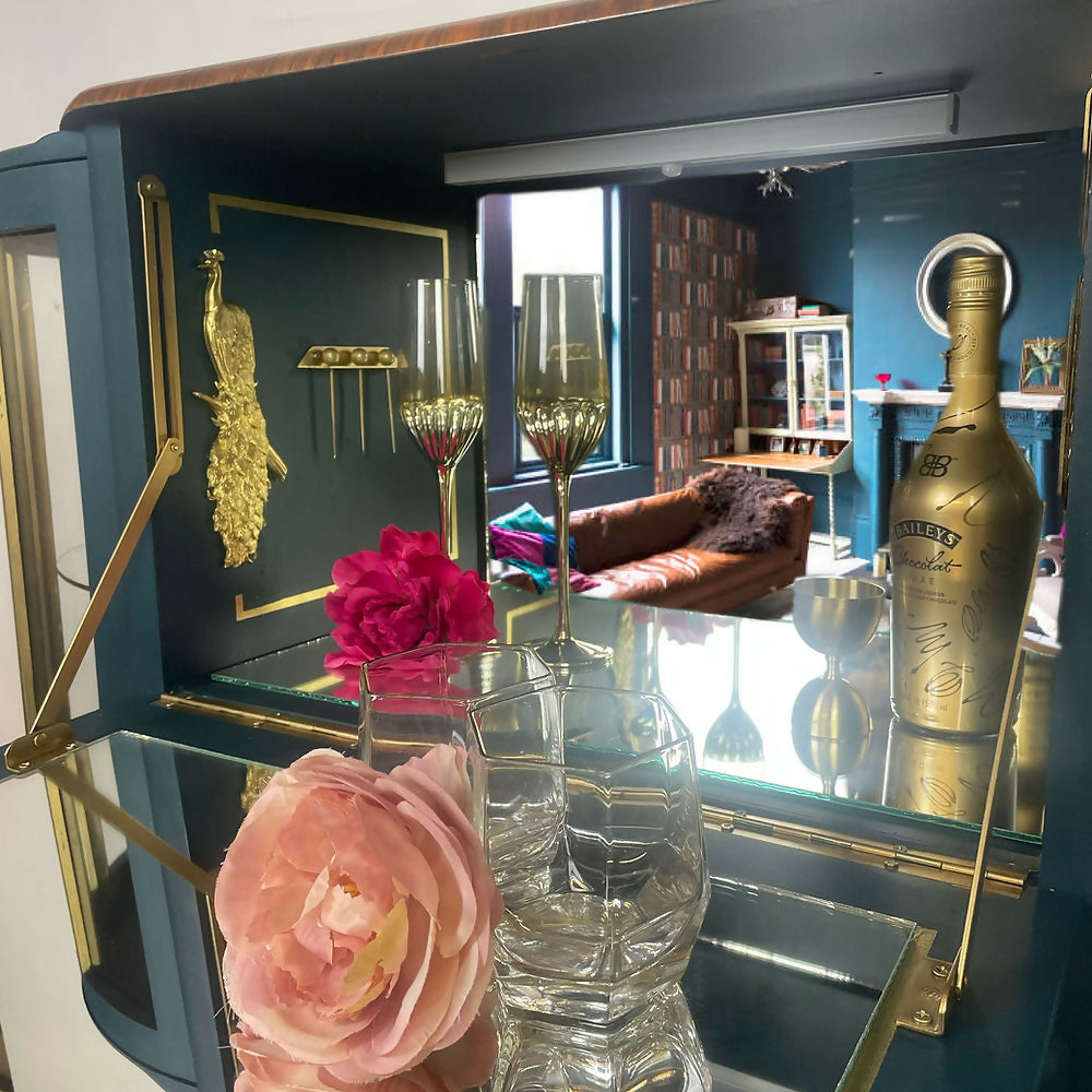 Teal Blue and Gold Cocktail Cabinet