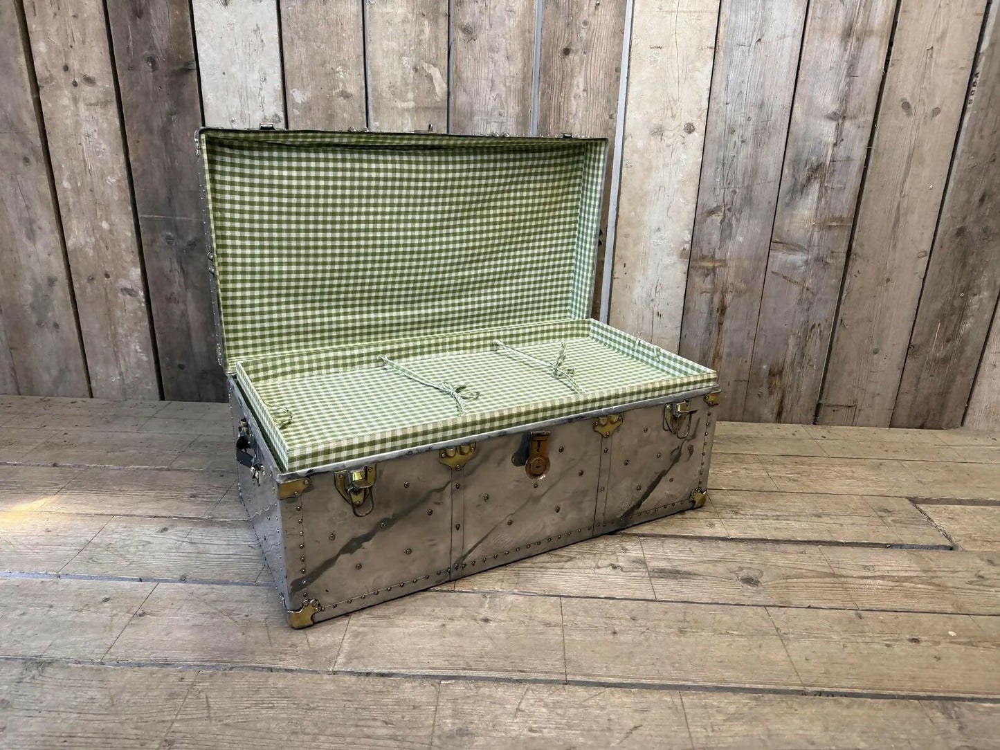Aluminium and brass vintage travel trunk