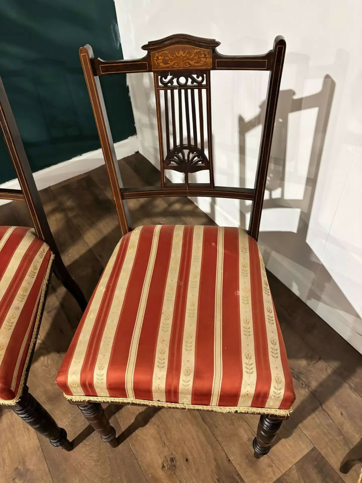 Set Of Four Victorian Inlaid Mahogany Dining Chairs00