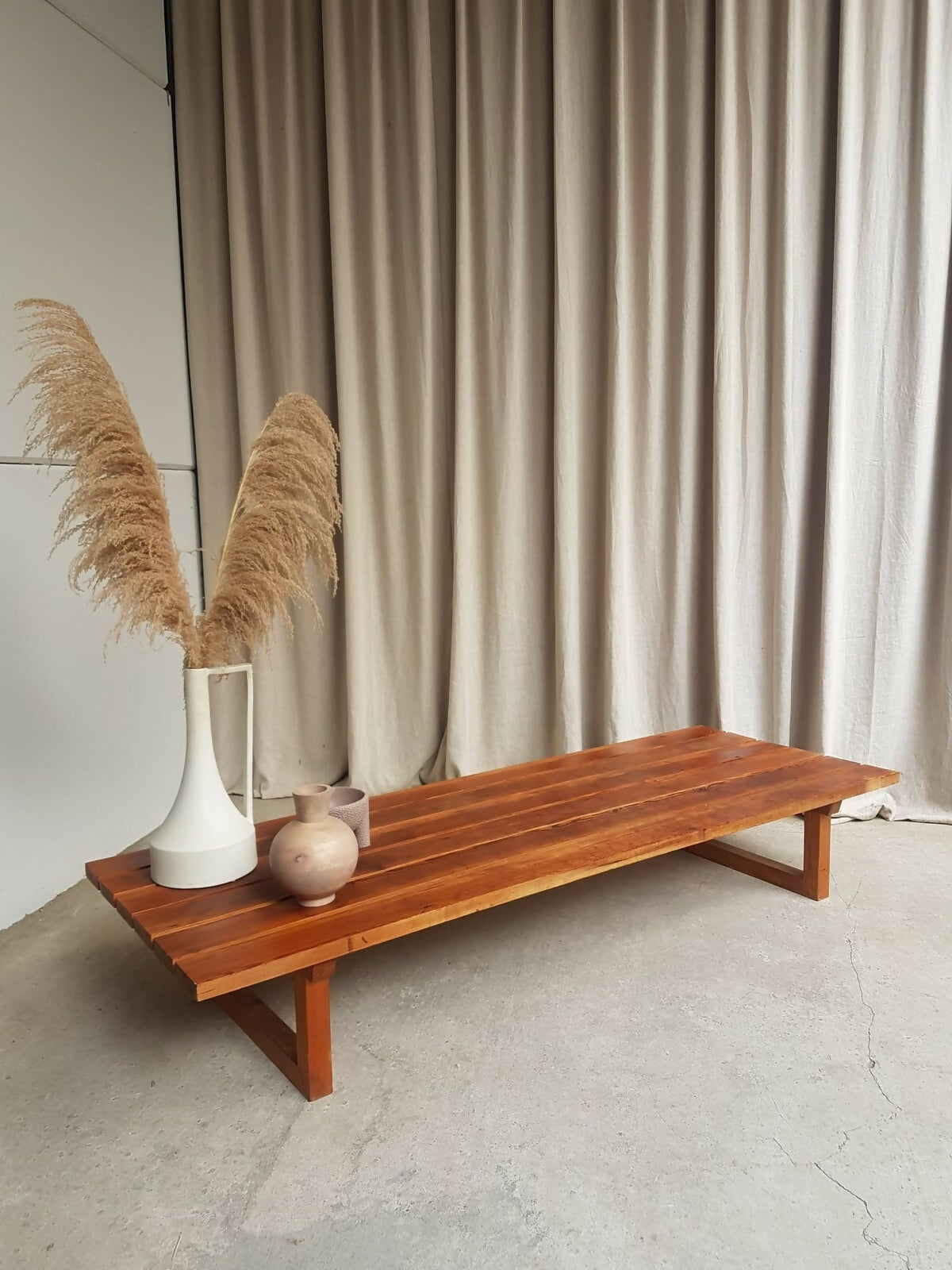 Vintage Mid Century Danish Pine Slatted Bench Seat Coffee Table Scandi Retro R477