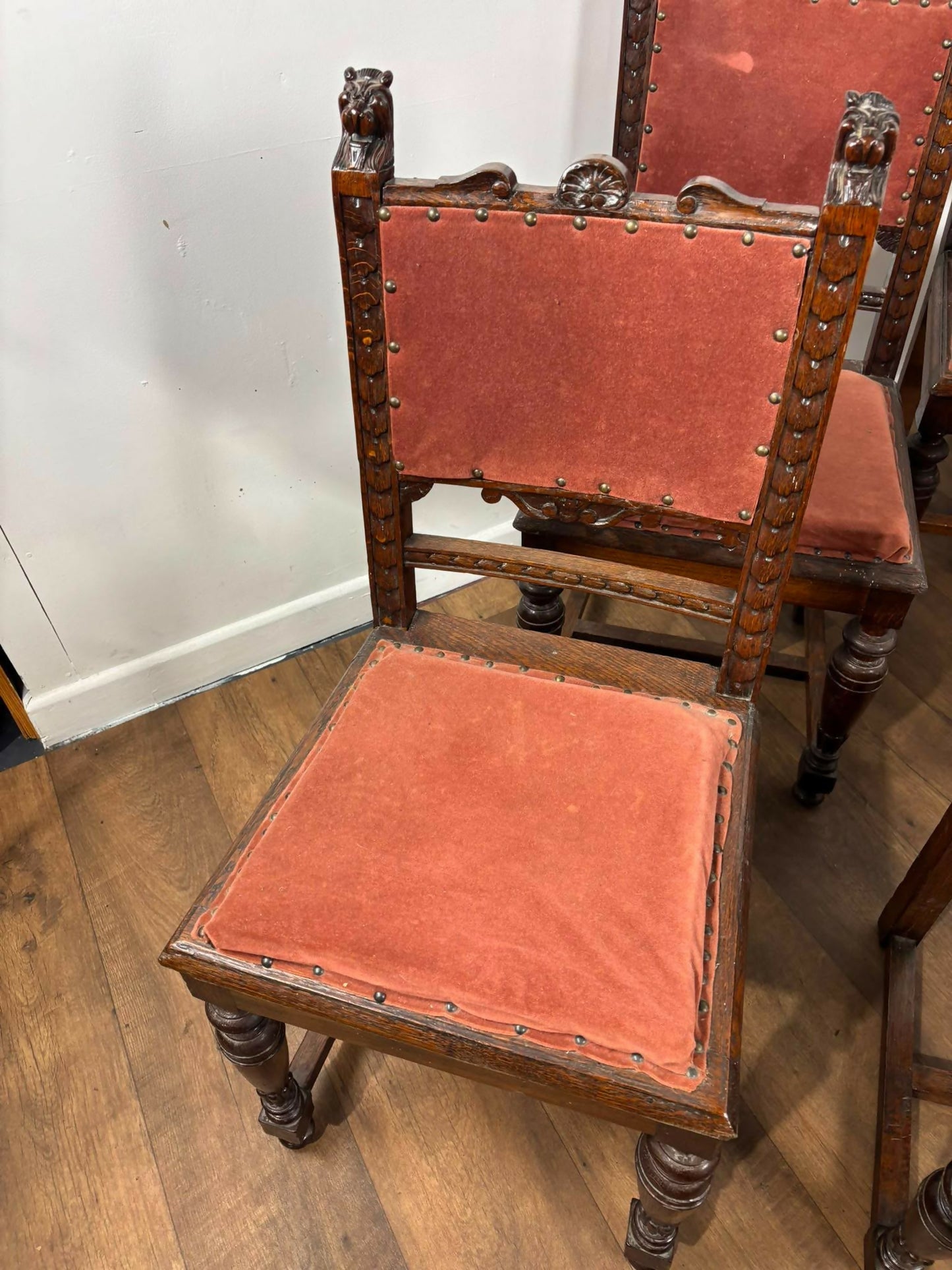 Victorian Set of Six Carved Oak Dining Chairs