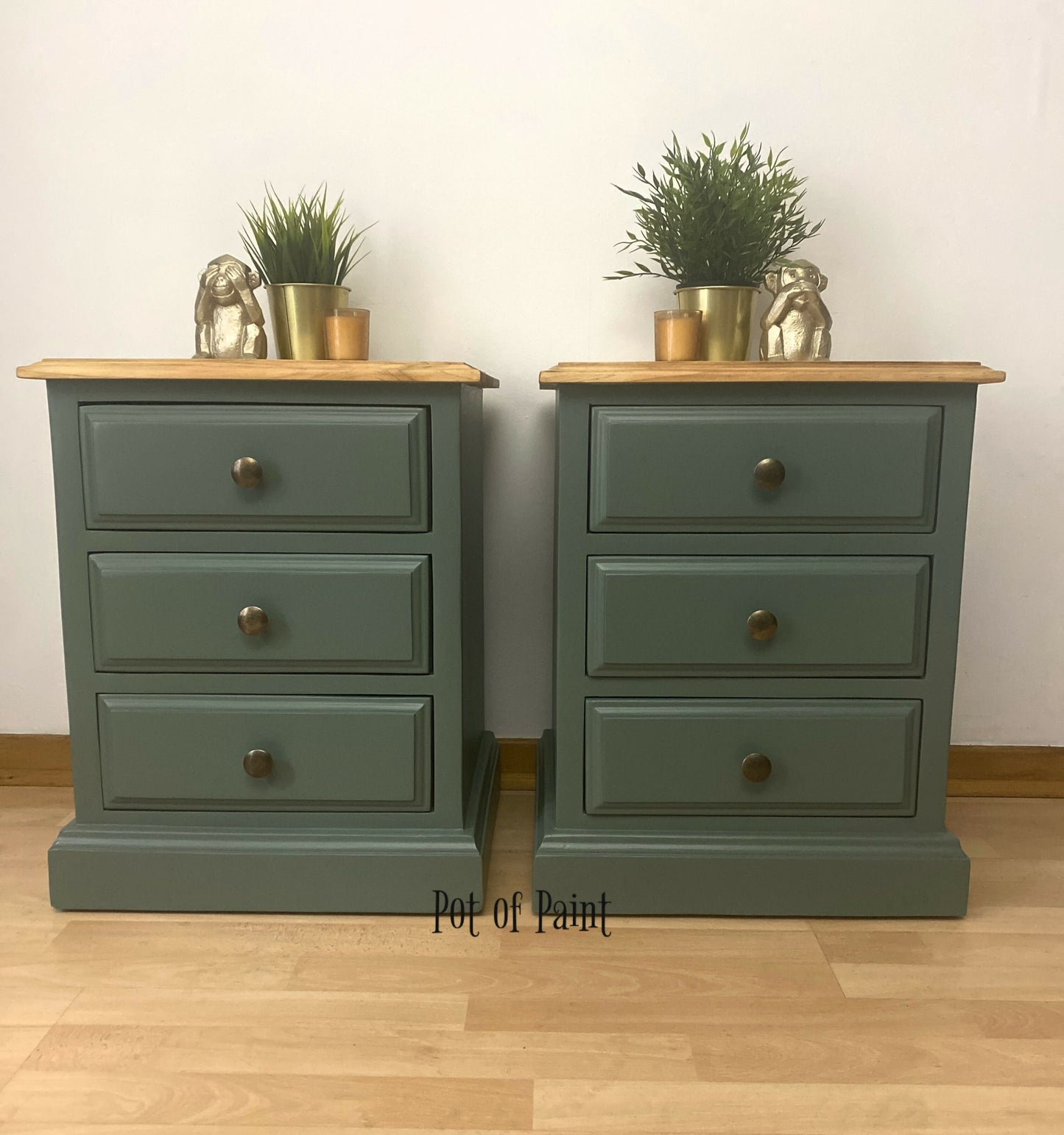 *****SOLD****Pair of Smoke Green Bedside Tables / cabinets