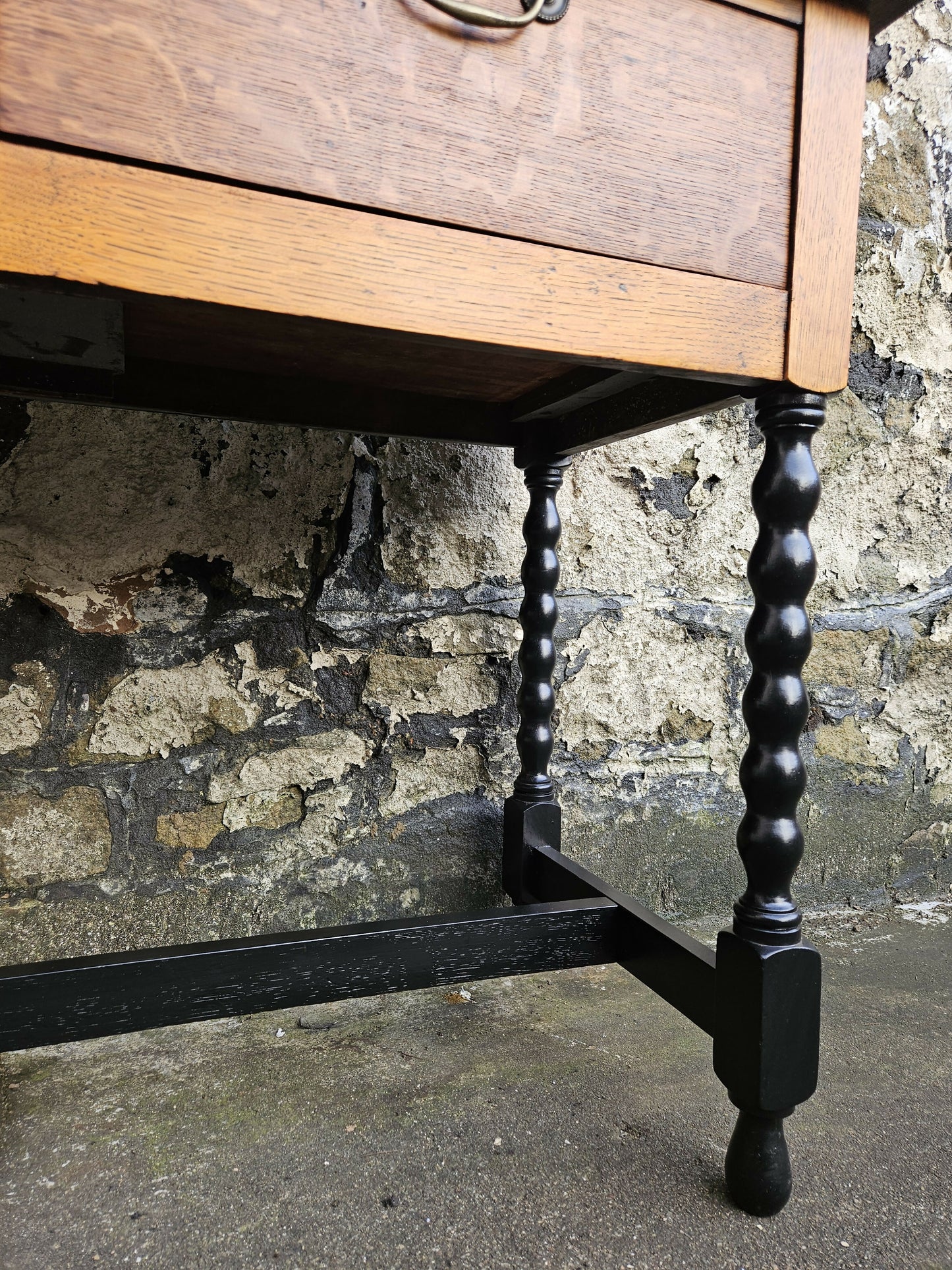 Vintage Oak Chest Of Drawers Two Drawer Cabinet Lovely Detailing Ebonised In Black