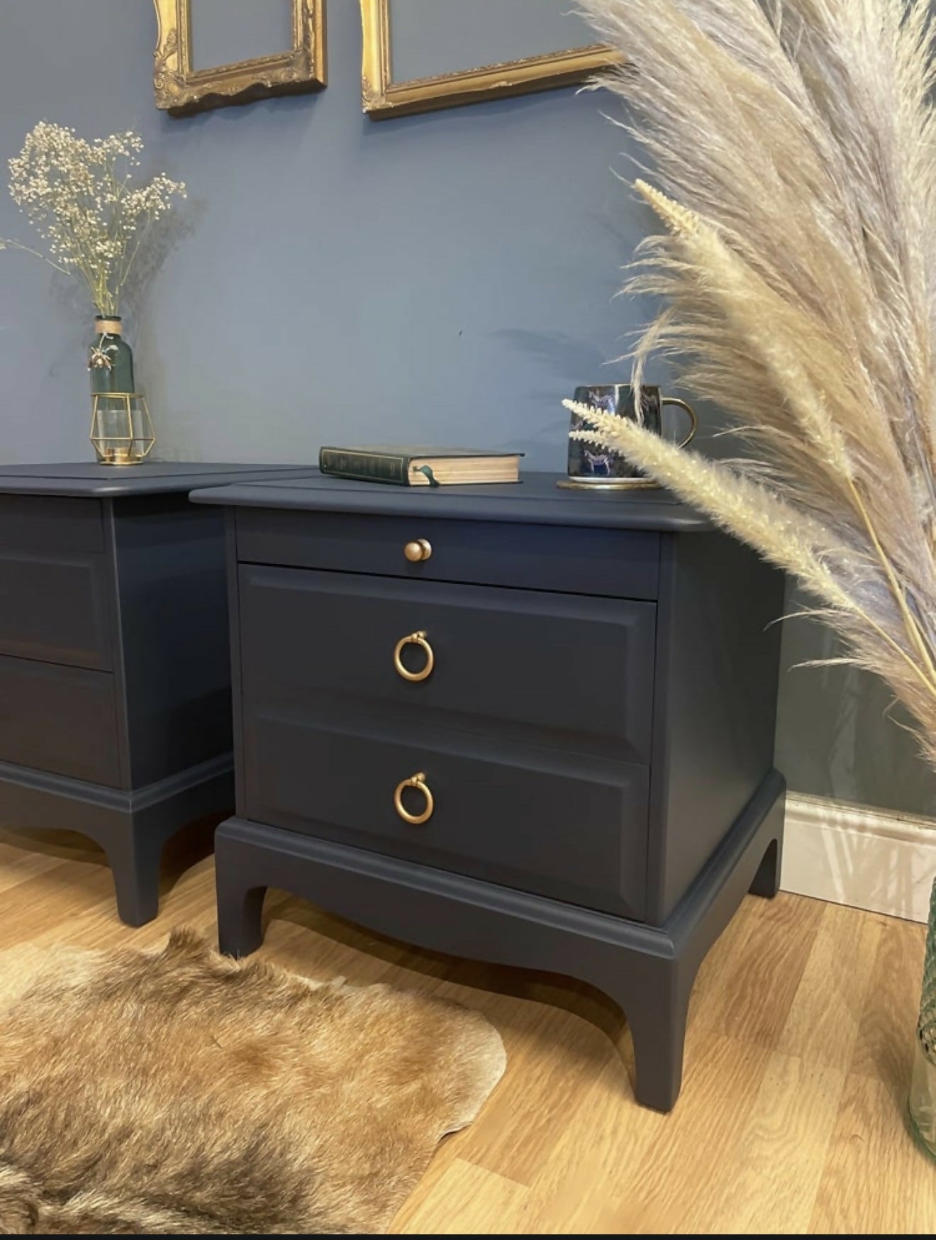 PRO SPRAY painted stag bedside tables dark matt blue…. ANY COLOUR