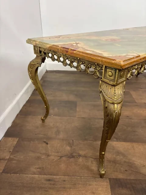 Vintage Marble Top and Brass Base Coffee Table
