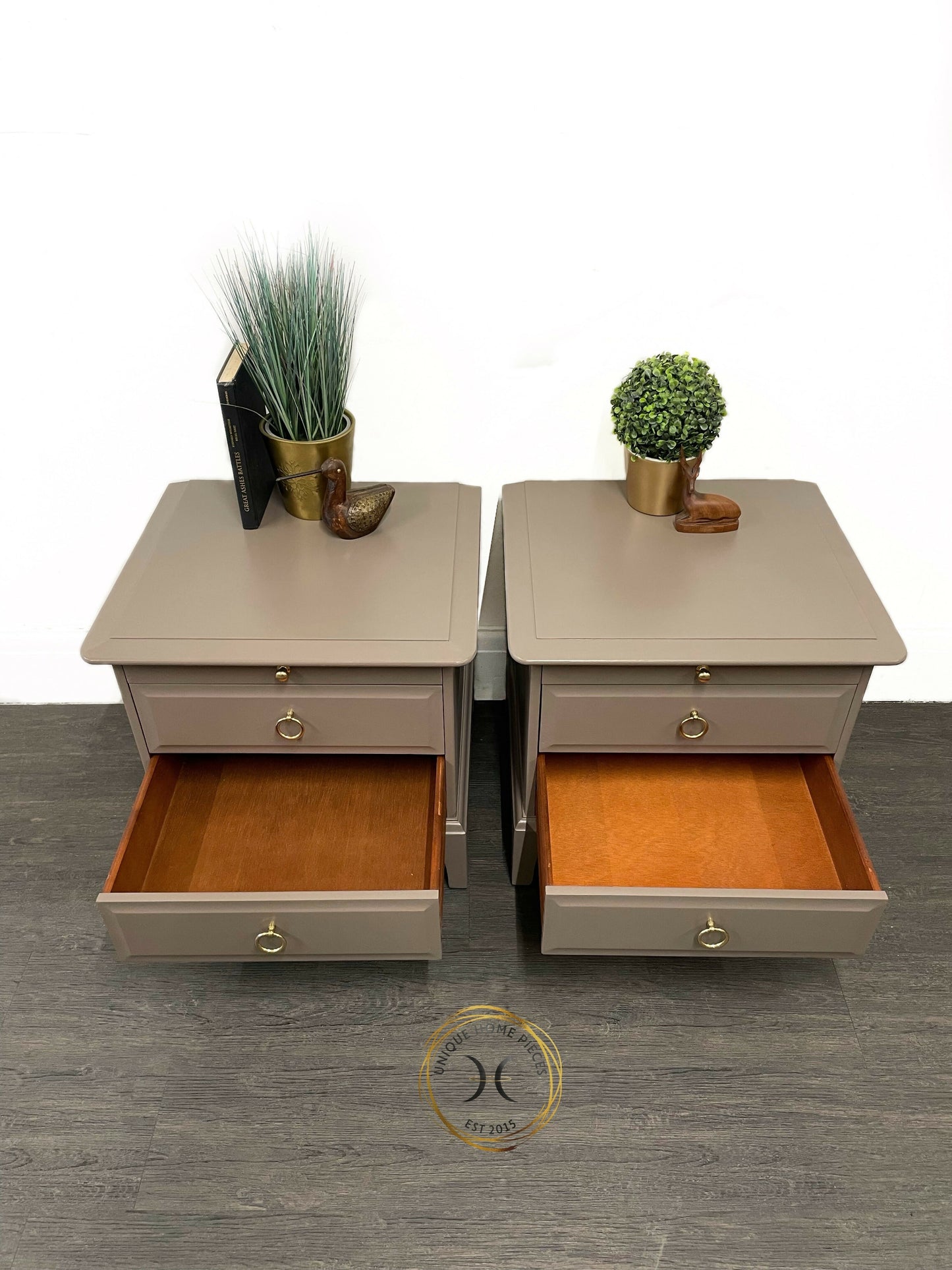 Pair of Beige Stag 2 Drawer/pullout tray Bedside Cabinets