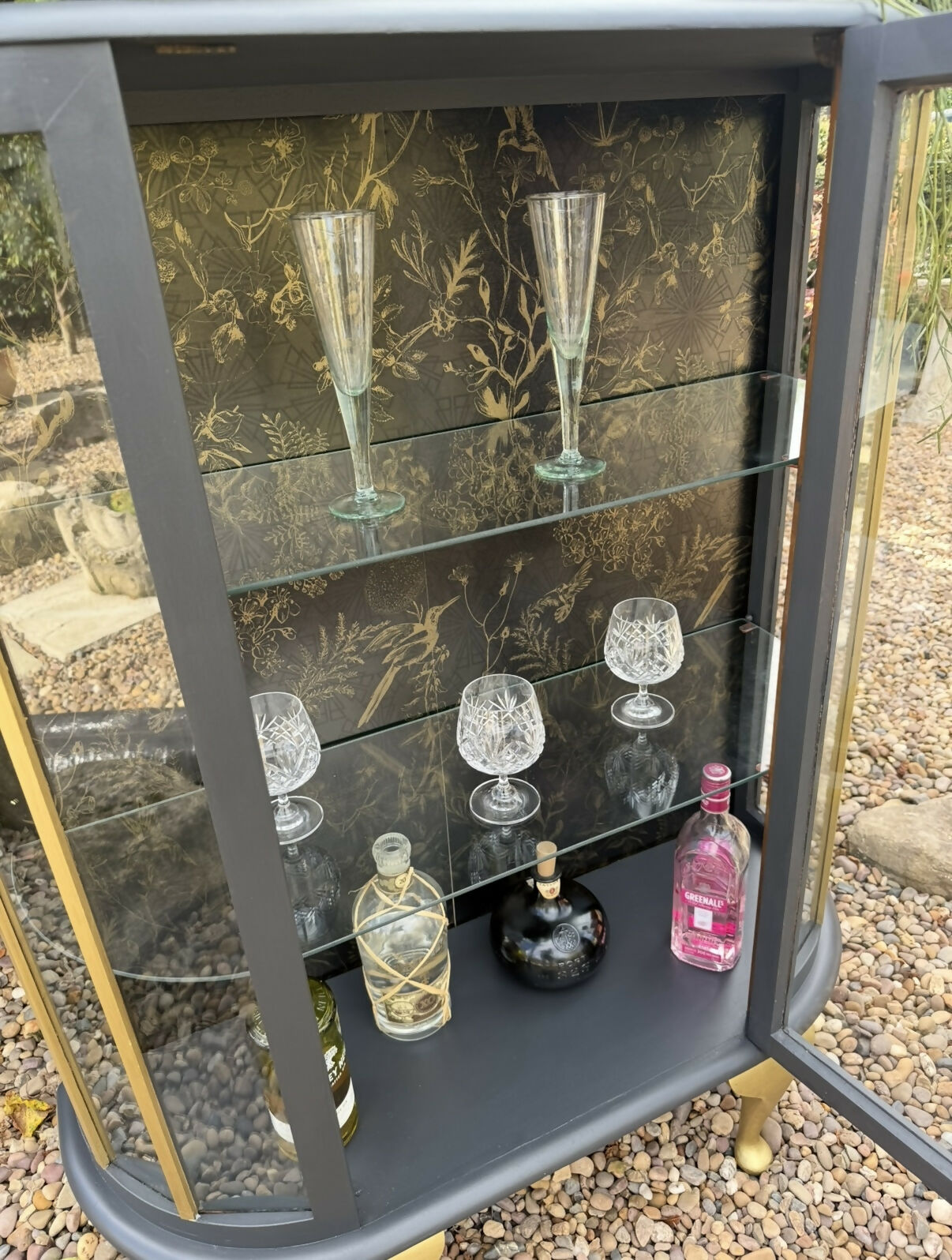Vintage Black & Antique Gold Drinks / Display / Gin Cabinet
