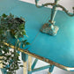 Herbert E Gibbs Vintage Drop Leaf Oak Small Dining / Side Table In Teal And Gold Leaf