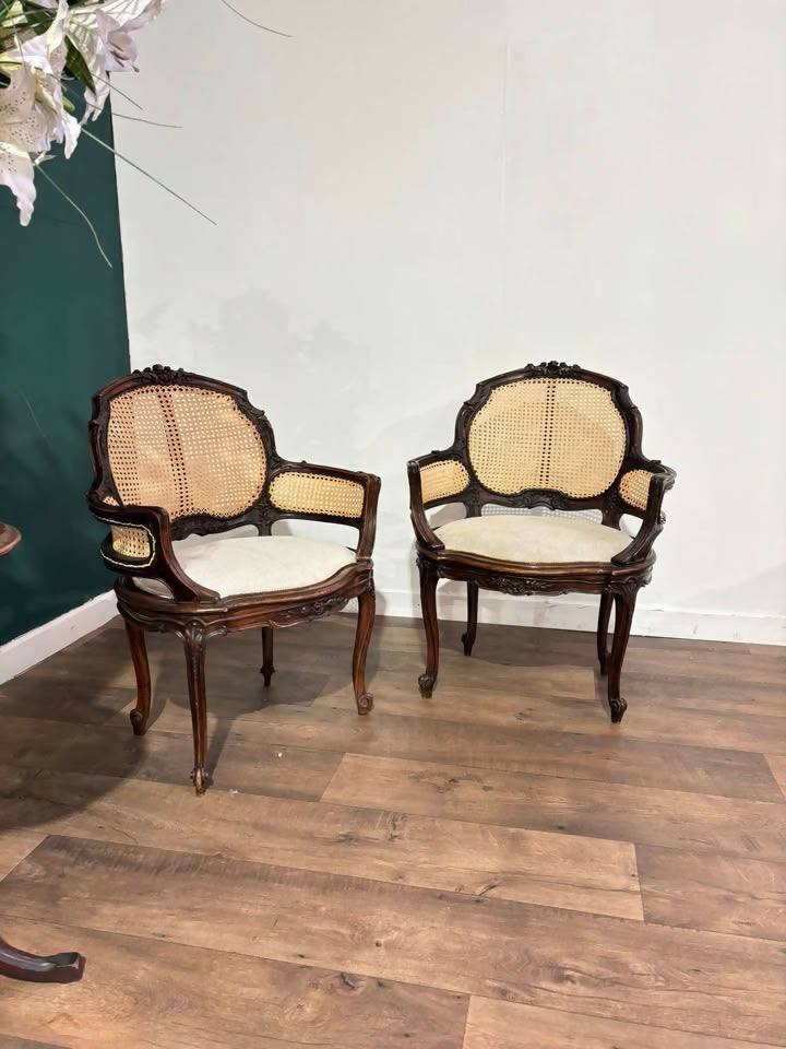 Pair Of French Louis XV Style Walnut Bergere Elbow Chairsv