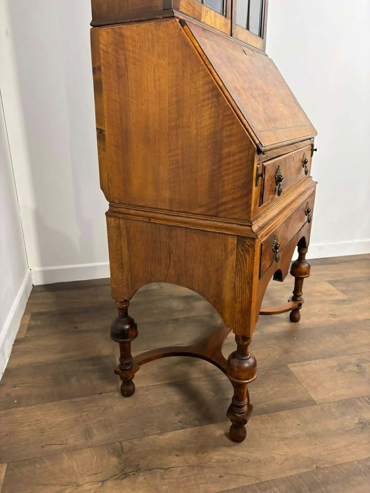 Queen Anne Style Walnut Bureau Bookcase