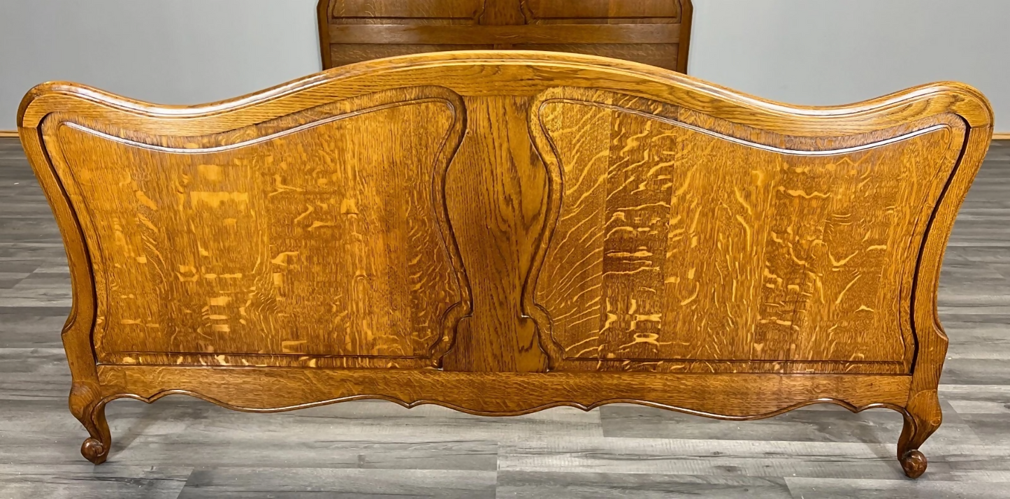 Bed Vintage French Louis XVI Oak Double Bed Frame Carved Headboard LOT 3699