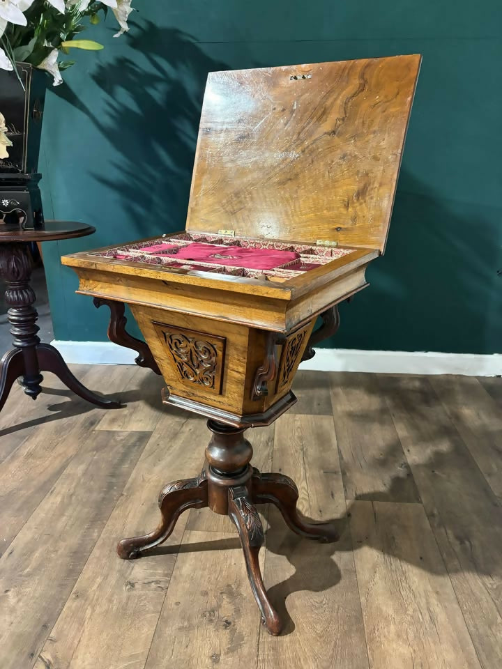 Victorian Walnut Trumpet Sewing Table0