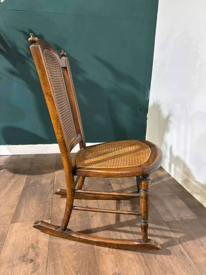 Edwardian Mahogany Rocking Chair with Berge Style Seat & Back Panelc