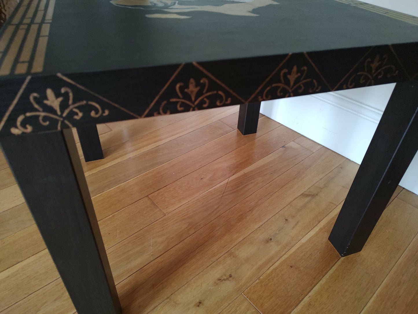 Black table with stunning African woman/map feature -Giving furniture a second life with soul