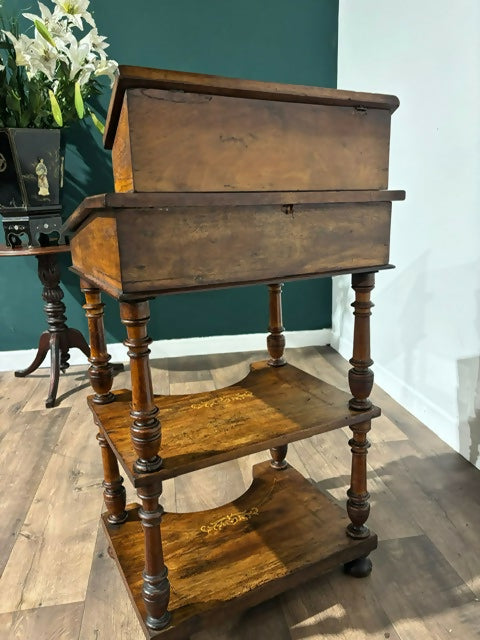 Antique Inlaid Walnut Davenport Style Desk2