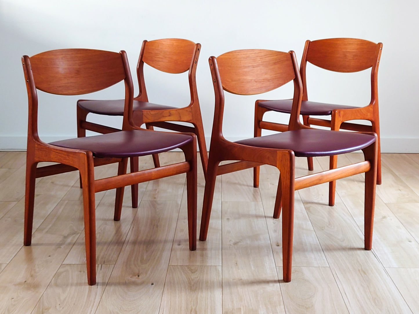 Mid century retro real leather Danish dining chairs set of 4