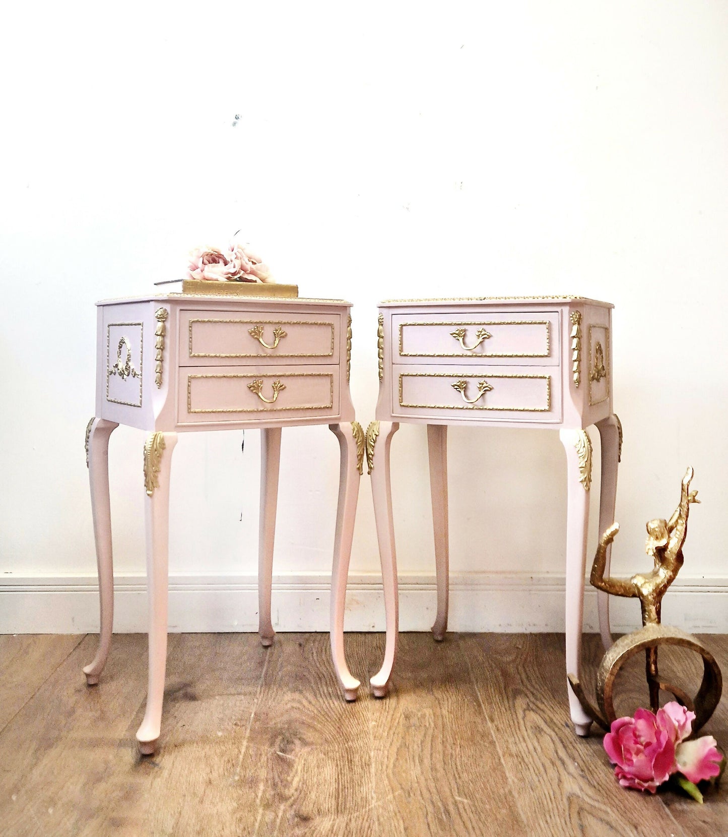 Dusky pink louis bedside cabinets