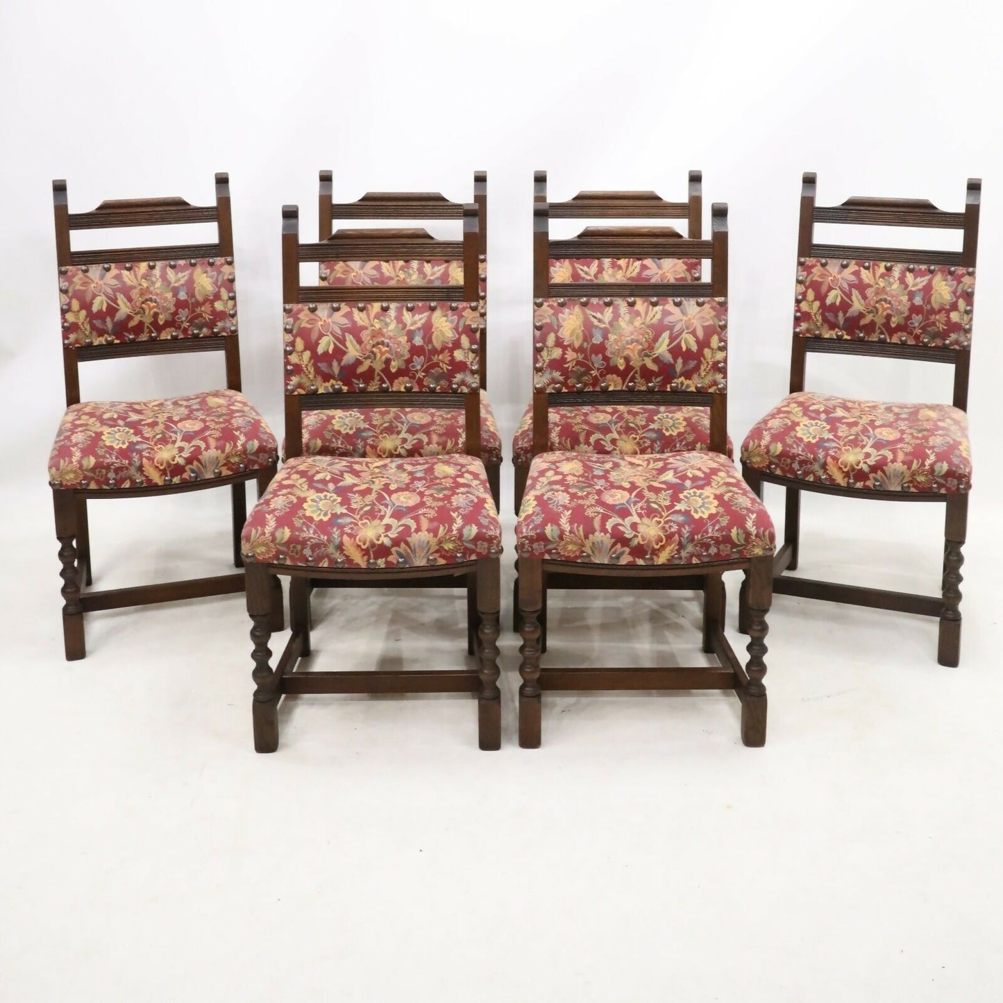 6 Old Charm Dining Chairs Tudor Brown Studded Upholstery FREE UK Delivery