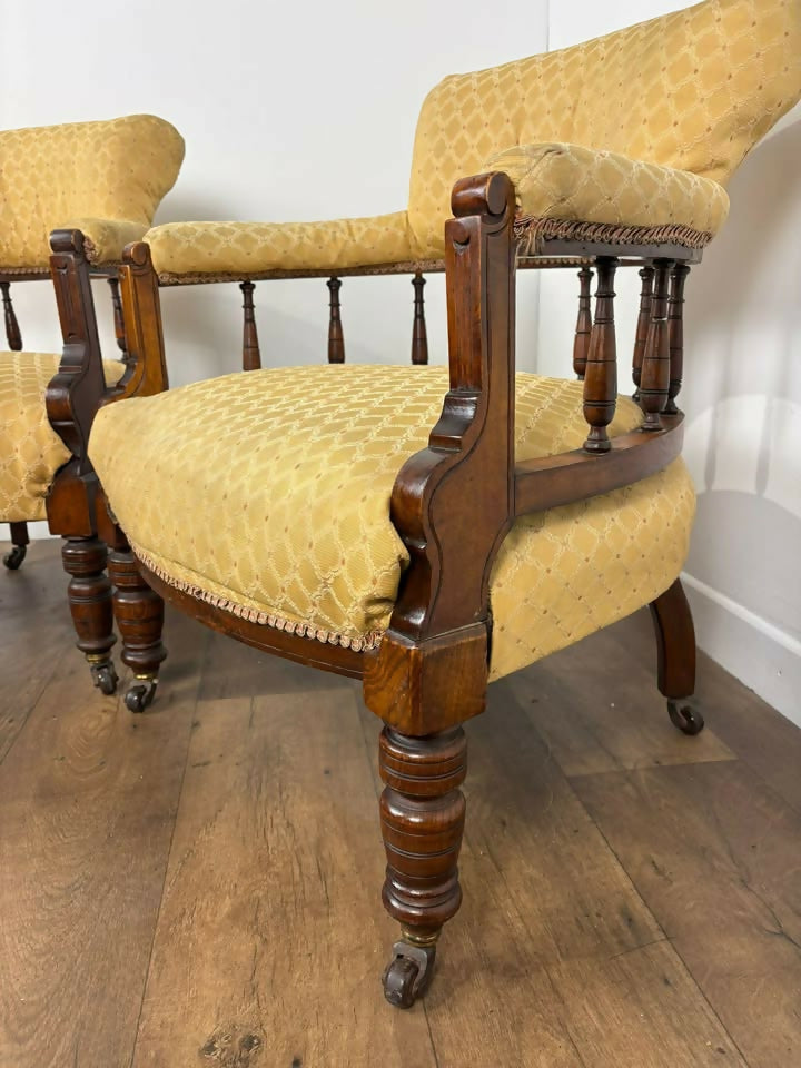 Pair of Edwardian Mahogany Upholstered Tub Chairs
