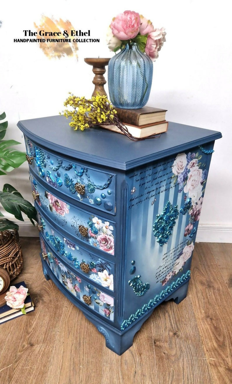 Blue Upcycled Vintage Bedside Cabinet Drawers