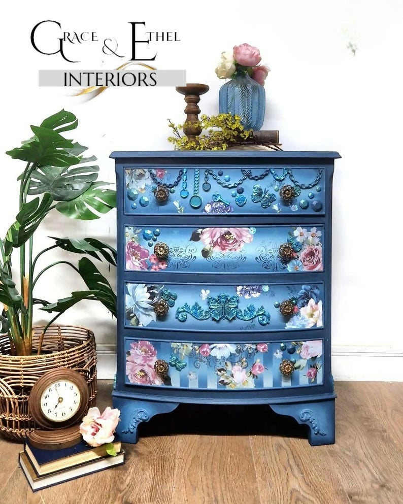 Blue Upcycled Vintage Bedside Cabinet Drawers