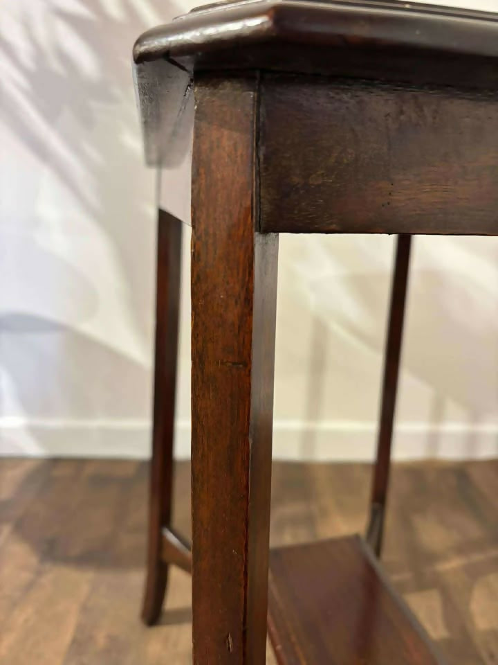 Edwardian Mahogany Window Table with Stretchered Undertierx