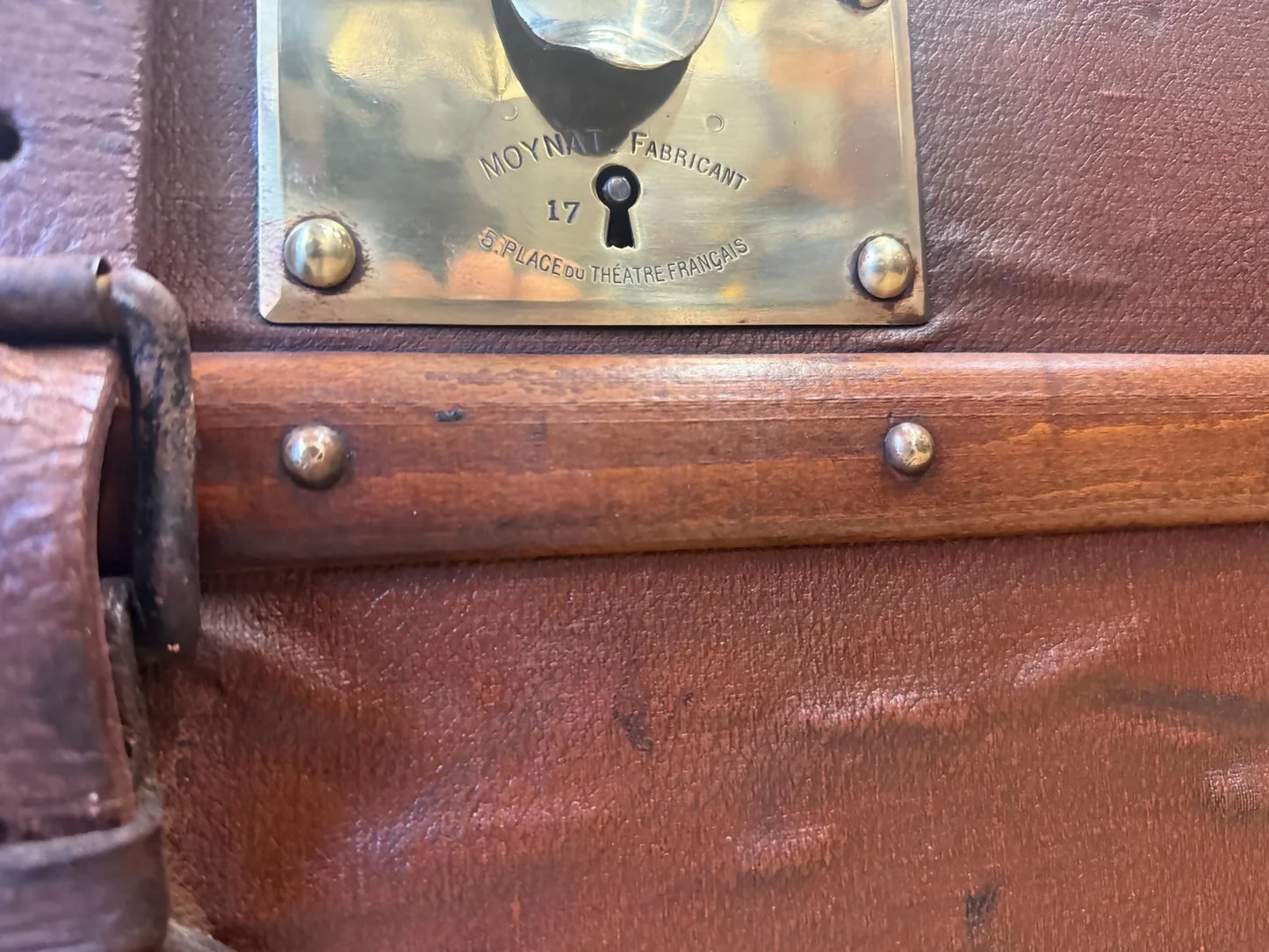 Moynat antique leather travel trunk