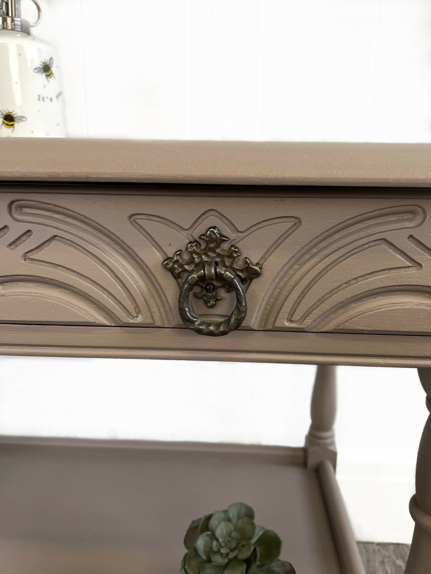 Beige Priory Two Drawer Console Table With Shelf