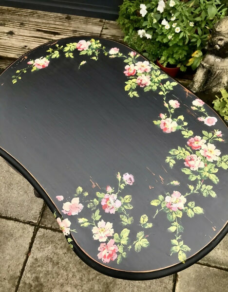 Painted Black Table with Pink Roses